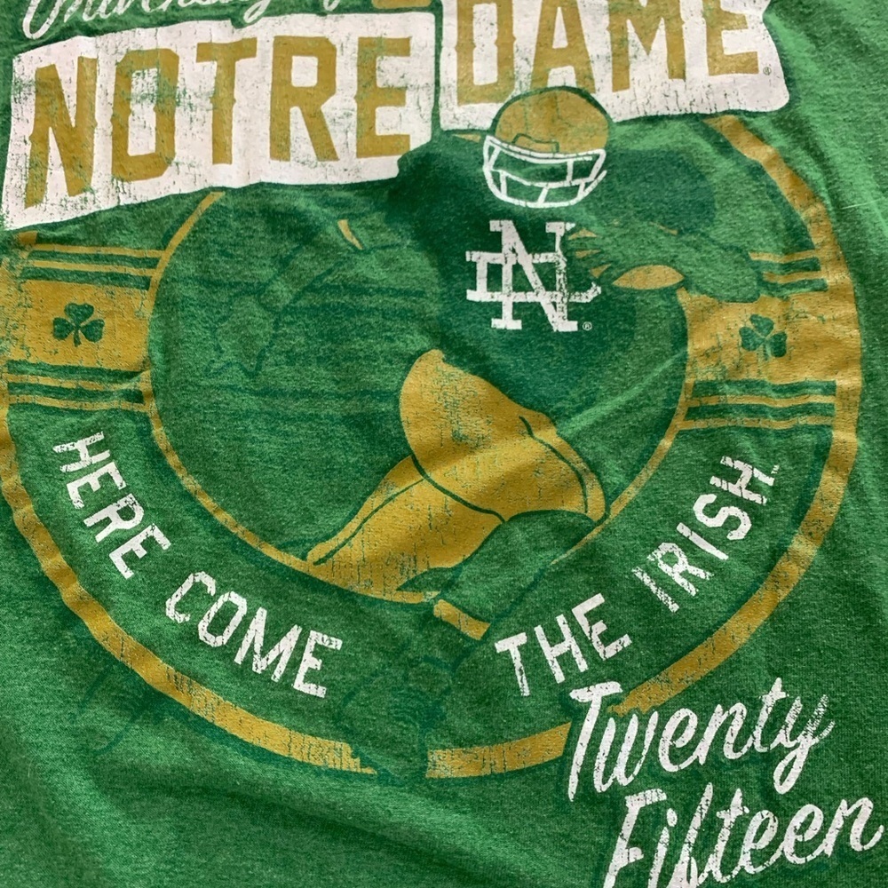 Notre Dame Football Green and Gold Graphic T-Shirt Retro Unisex